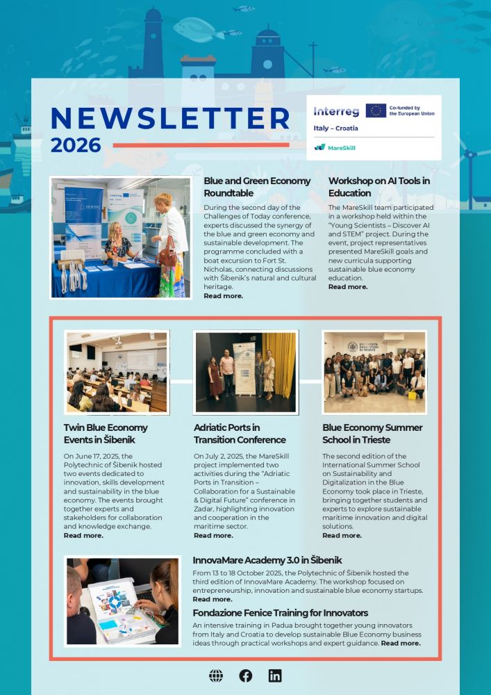 Dostupan novi newsletter projekta MareSkill u sklopu Interreg Italija – Hrvatska programa